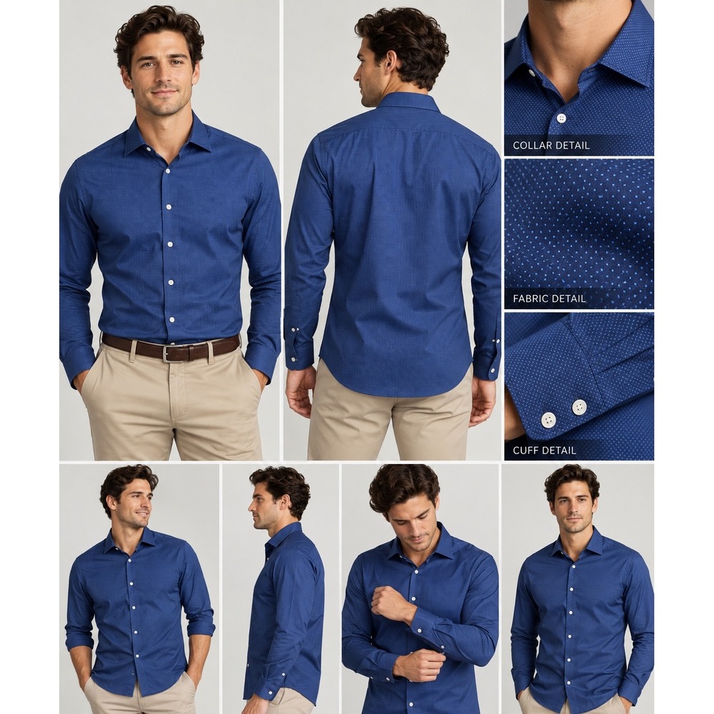 Bonobos Mens Athletic Fit Wrinkle Free Dress Shirt Navy Blue Micro Dot Medium M